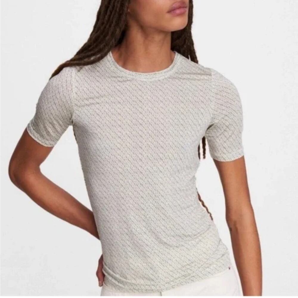 Rag & Bone Women’s Sabeen Jersey Top White Green Ribbon Print Small